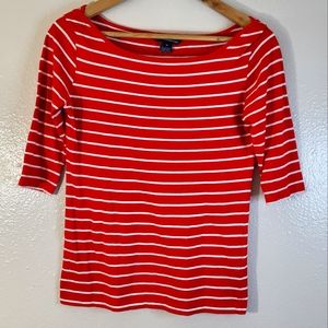 French Connection Boat Neck 3/4 Sleeve Striped Shirt